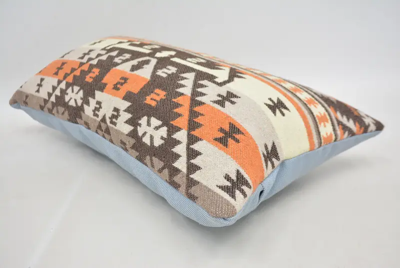 Throw Kilim Pillow, Pillow, Pillow for Sofa, Hippie Throw Cushion, Authentic Pillow Case, 12x24 Beige Cushion, Pillow for Couch - 6