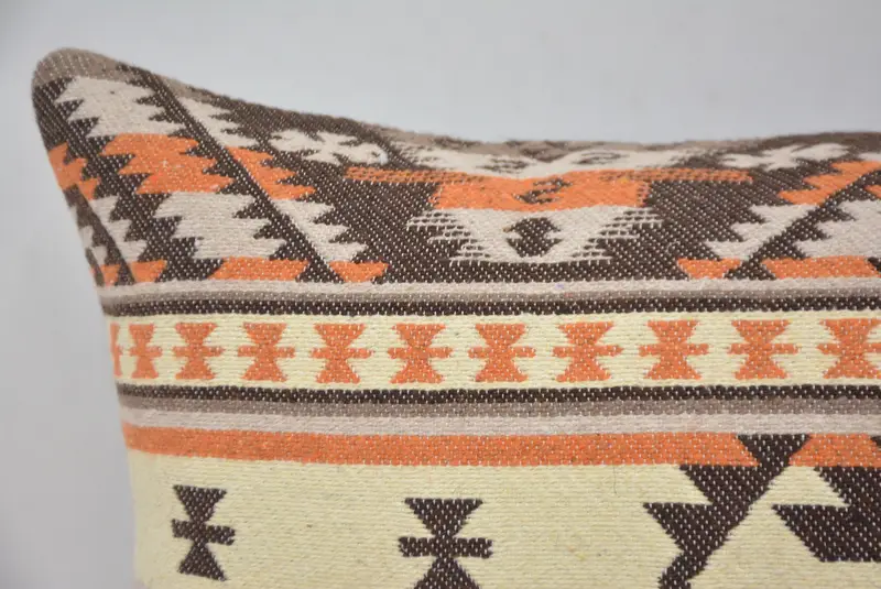 Throw Kilim Pillow, Pillow, Pillow for Sofa, Hippie Throw Cushion, Authentic Pillow Case, 12x24 Beige Cushion, Pillow for Couch - 2