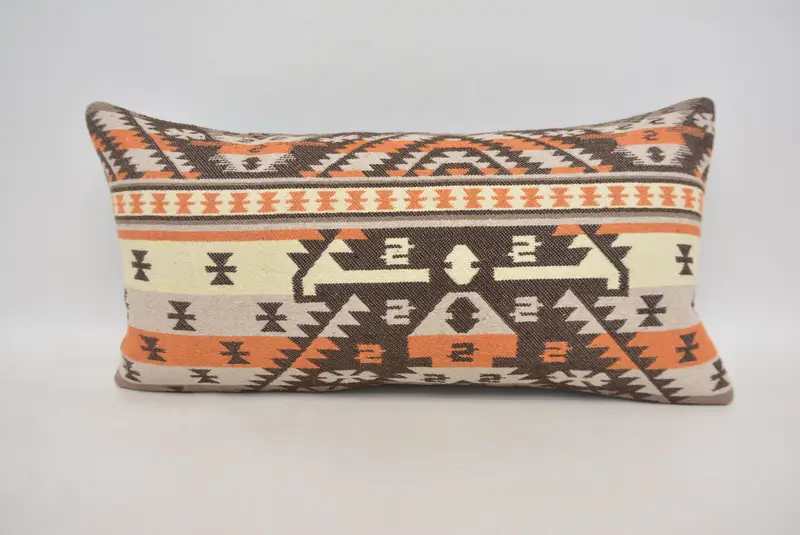 Throw Kilim Pillow, Pillow, Pillow for Sofa, Hippie Throw Cushion, Authentic Pillow Case, 12x24 Beige Cushion, Pillow for Couch - 1