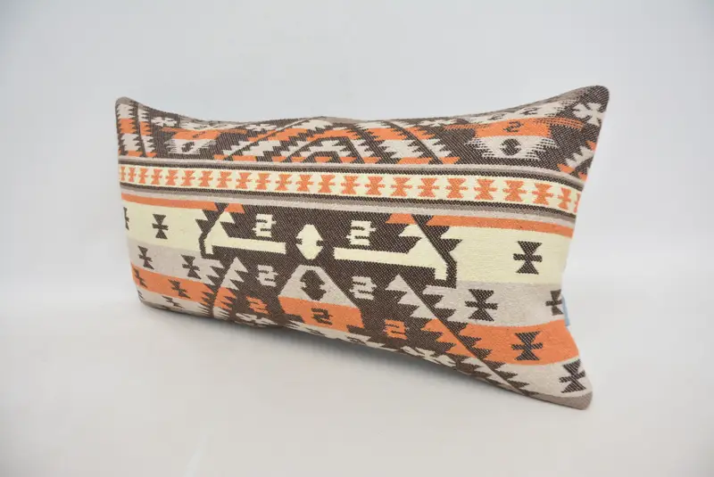 Throw Kilim Pillow, Pillow, Pillow for Sofa, Hippie Throw Cushion, Authentic Pillow Case, 12x24 Beige Cushion, Pillow for Couch - 4
