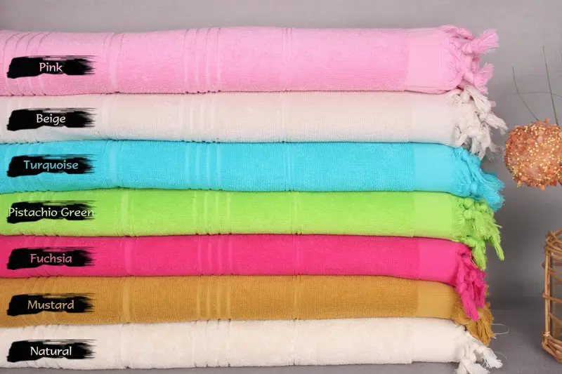 Handmade Turkish Beach Towel Organic Cotton Striped Beige, 36x71 Inches