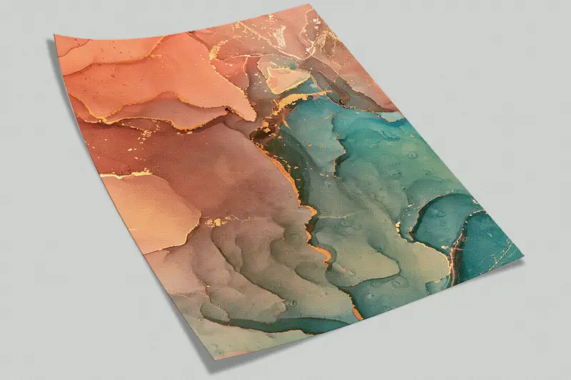 Abstract Wall Art, Paper Wall Art, Wall Paper Peel and Stick, 3d Wall Paper, Orange And Green Marble, Modern Wall Decor, - 2