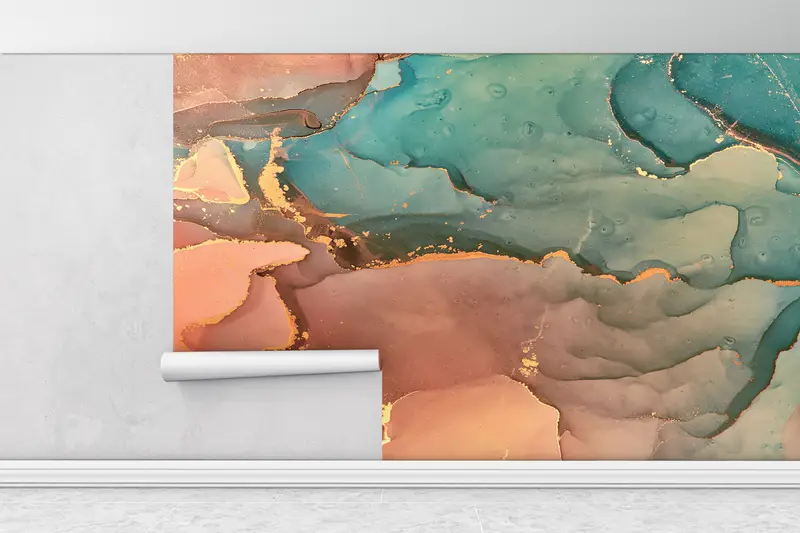 Abstract Wall Art, Paper Wall Art, Wall Paper Peel and Stick, 3d Wall Paper, Orange And Green Marble, Modern Wall Decor, - 5