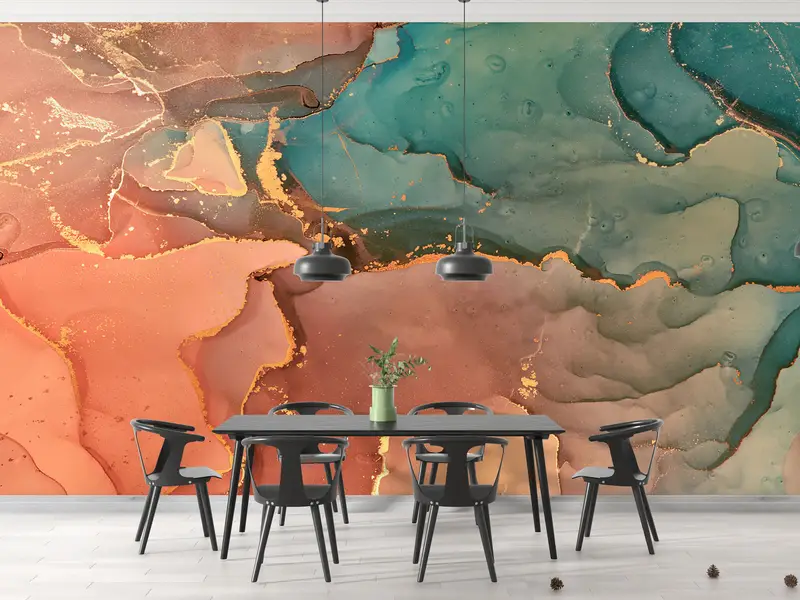 Abstract Wall Art, Paper Wall Art, Wall Paper Peel and Stick, 3d Wall Paper, Orange And Green Marble, Modern Wall Decor, - 9