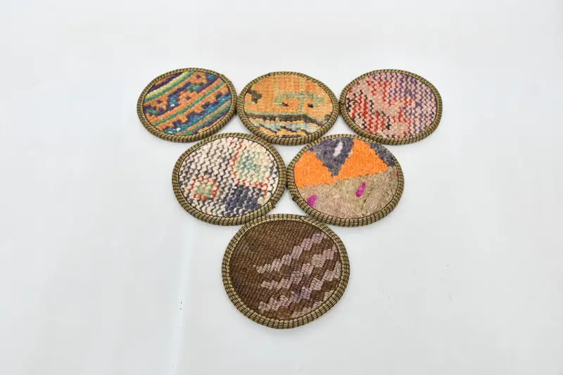 Posavasos redondos bohemios de color naranja y bronce, juego de posavasos antideslizantes