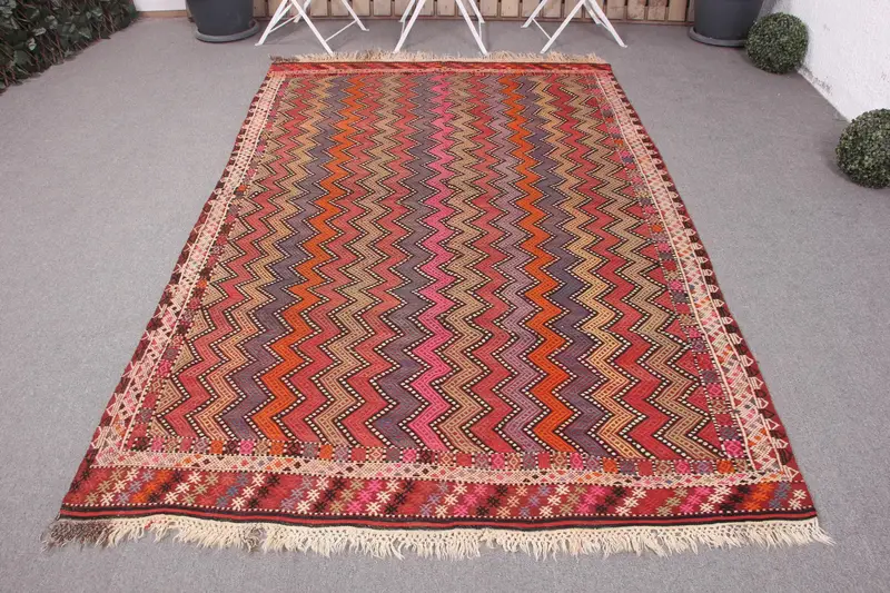 Handmade Red Camouflage Rug, 5.1x7.9 ft Unique Decor