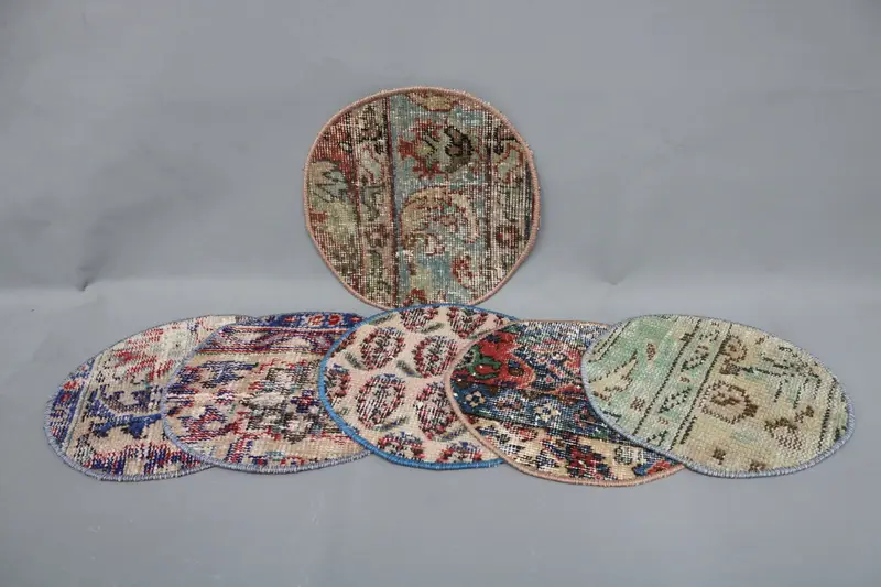 Böhmische blaue und rosa Kreis-Tischsets, Tischdekoration aus Baumwolle und Wolle