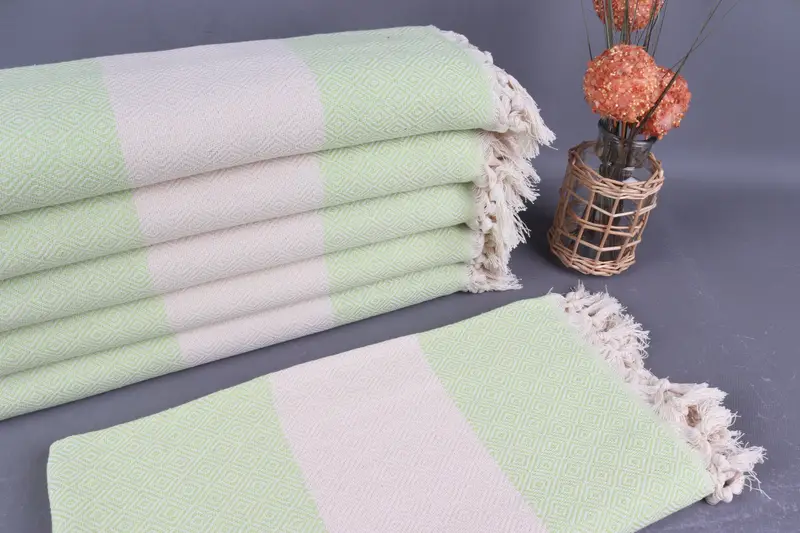 Wedding Gift Organic Light Green Diamond Towel, 40x71 Inches