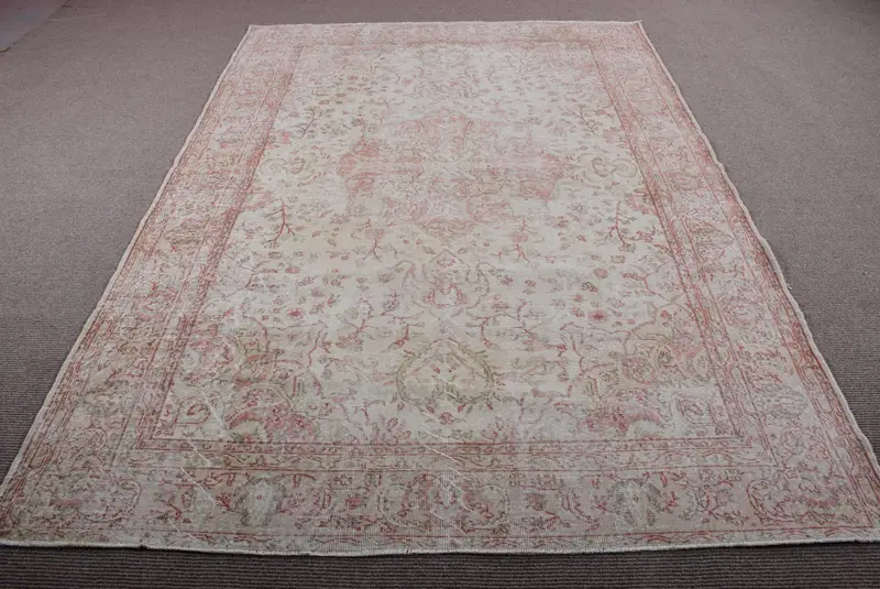 Türk Halısı, Büyük 6.7x9.4 ft Halı, Oushak Beyaz Halı - 1