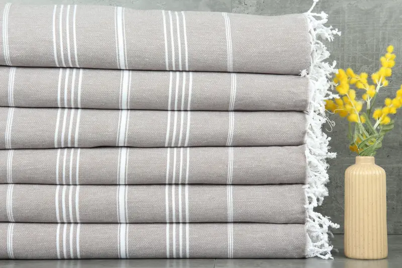 Organic Cotton Beach Towel Brown Stripes, 40x71 Inches