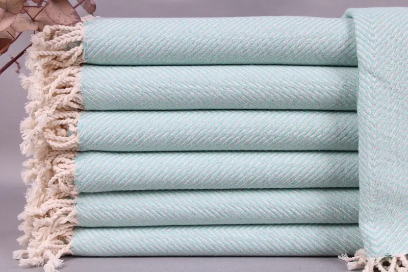 Organic Cotton Beach Towel Mint Chevron, 40x71 Inches