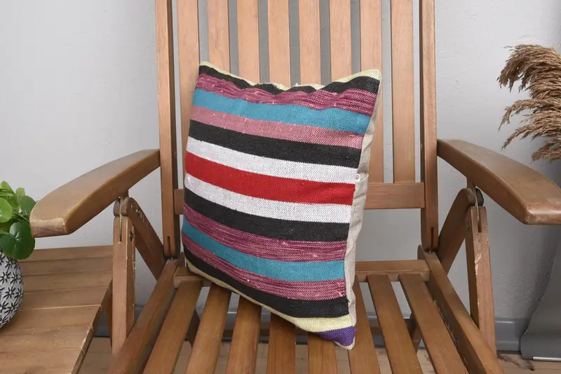 Pillow Case, 16x16 White Pillow, Authentic Pillow Case, Boho Pillow Sham Cover, Kilim Cushion Sham, Ethnical Kilim Rug Pillow - 3