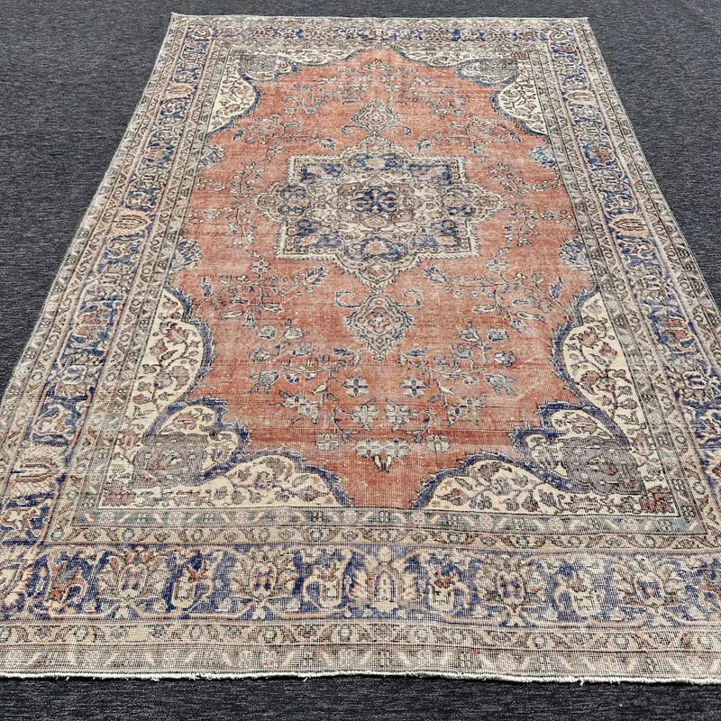 Alfombra naranja y azul, 0,6x10,3 ft diseño floral geométrico