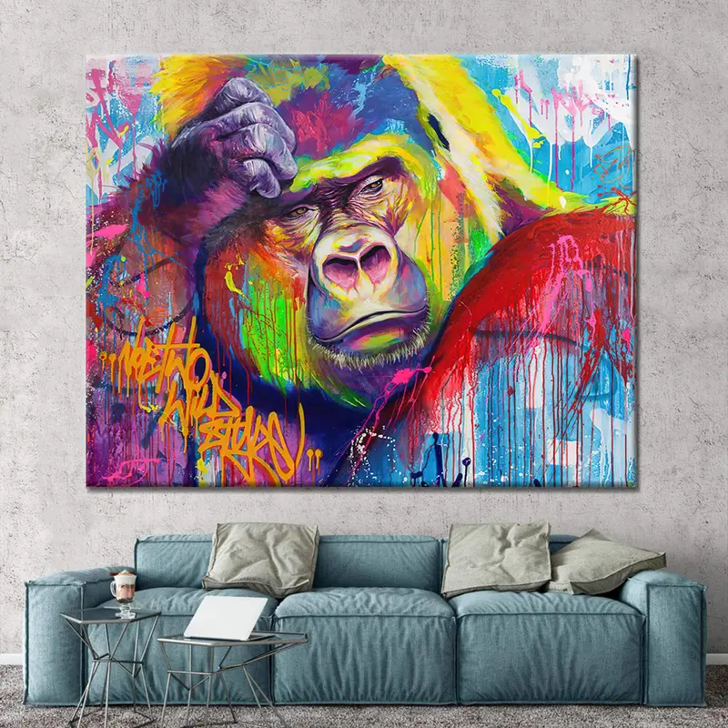 Colorful Monkey Print, Gorilla Wall Art, Animal Wall Decor, Office Wall Decor, Old Monkey Canvas, Large Wall Art, Monkey Photo, Monkey Art - 1