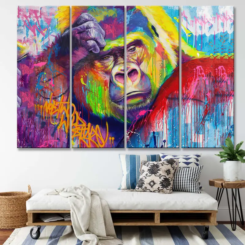 Colorful Monkey Print, Gorilla Wall Art, Animal Wall Decor, Office Wall Decor, Old Monkey Canvas, Large Wall Art, Monkey Photo, Monkey Art - 7