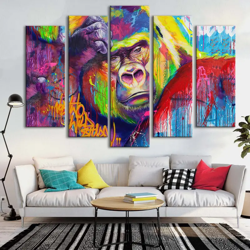 Colorful Monkey Print, Gorilla Wall Art, Animal Wall Decor, Office Wall Decor, Old Monkey Canvas, Large Wall Art, Monkey Photo, Monkey Art - 8