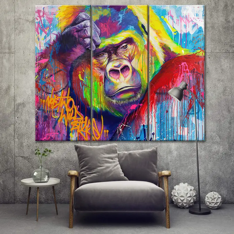 Colorful Monkey Print, Gorilla Wall Art, Animal Wall Decor, Office Wall Decor, Old Monkey Canvas, Large Wall Art, Monkey Photo, Monkey Art - 6