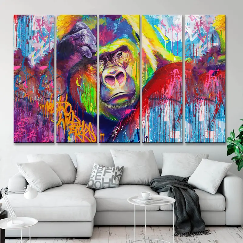 Colorful Monkey Print, Gorilla Wall Art, Animal Wall Decor, Office Wall Decor, Old Monkey Canvas, Large Wall Art, Monkey Photo, Monkey Art - 2