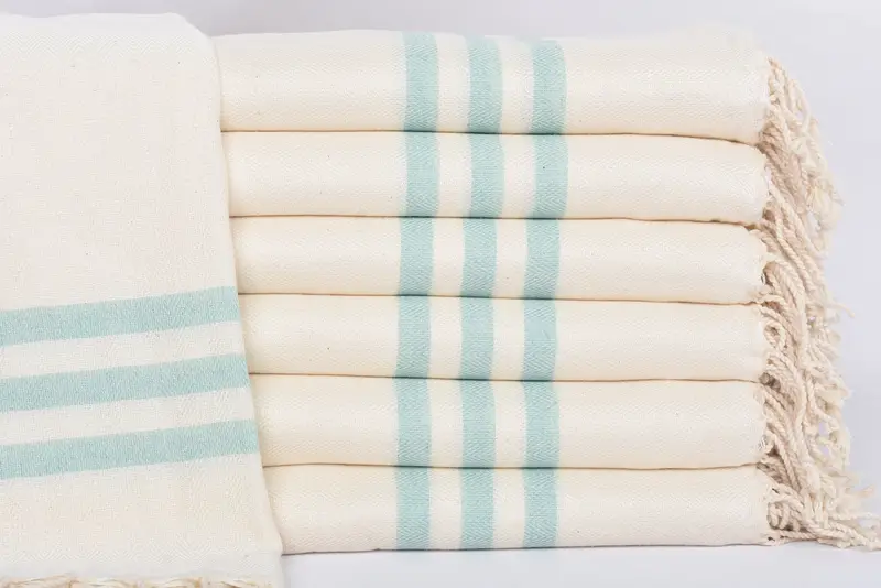 Beach Towel Personalized Handmade Turkish Cotton Mint Stripes, 70x40 Inches