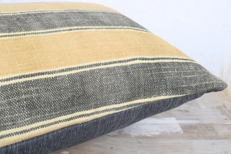 Pillow Cover, Ethnic Throw Pillow Case, Handmade Kilim Cushion, Outdoor Throw Pillow, Antique Pillows, Pillow for Couch, 12x20 Yellow Cushion - 6