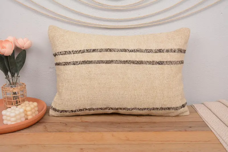 Hippie Throw Cushion, Cushion Case, 16x24 Beige Pillow, Vintage Kilim Pillow, Boho Pillow Sham Cover, Oriental Pillow Sham, Pillow for Sofa - 2