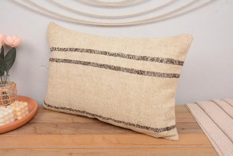 Hippie Throw Cushion, Cushion Case, 16x24 Beige Pillow, Vintage Kilim Pillow, Boho Pillow Sham Cover, Oriental Pillow Sham, Pillow for Sofa - 4
