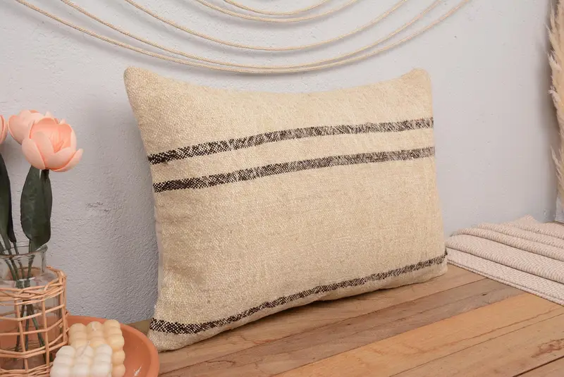 Hippie Throw Cushion, Cushion Case, 16x24 Beige Pillow, Vintage Kilim Pillow, Boho Pillow Sham Cover, Oriental Pillow Sham, Pillow for Sofa - 1