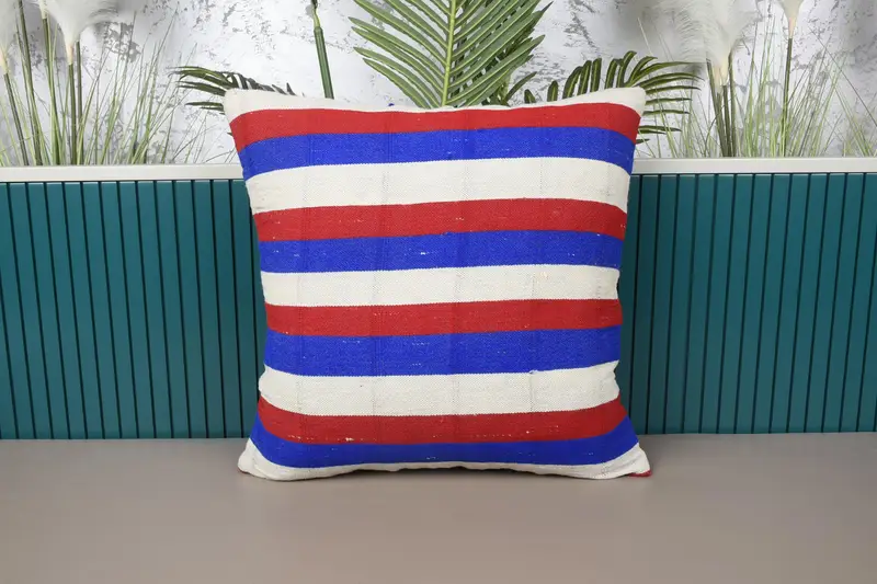 Rot & Bronze gestreiftes Kissen, handgefertigtes besticktes Kissen