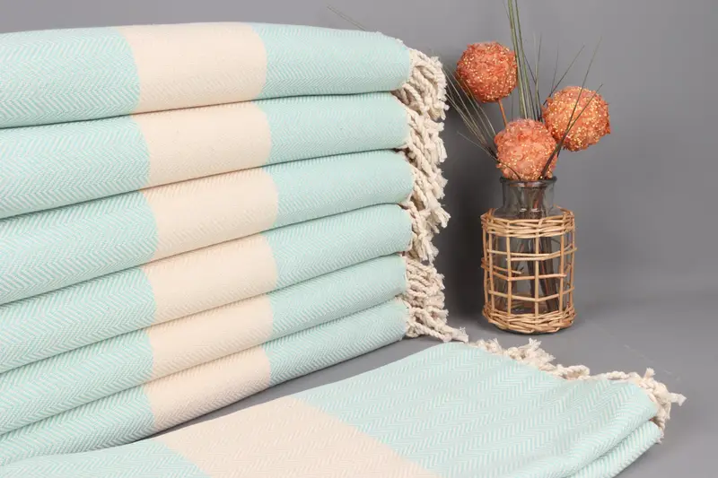 Turkish Beach Towel Personalized Mint Chevron, Organic Cotton, 71x40 Inches