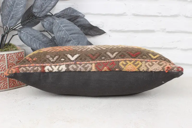 Turkish Bench Pillow Case, Pillow Sham, Kilim Pillow Cover, Interior Designer Pillow, 8x16 Brown Cushion Case, Gift Pillow, Decorative Throw Cushion - 5