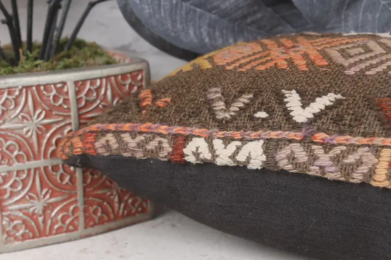 Turkish Bench Pillow Case, Pillow Sham, Kilim Pillow Cover, Interior Designer Pillow, 8x16 Brown Cushion Case, Gift Pillow, Decorative Throw Cushion - 7
