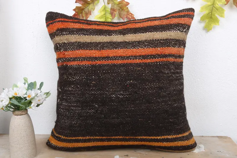 Kilim Pillow Cover, Pillow for Couch, Bolster Cushion, Pillow for Sofa, Cushion, Art Deco Cushion, Couch Cushion Case, 18x18 Brown Cushion Case - 2
