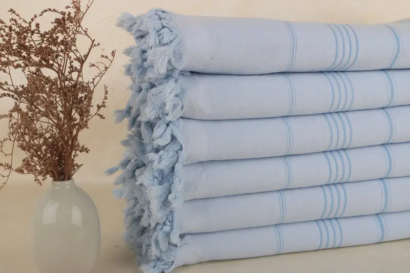 Plaj Havlusu Monogramlı Türk Pamuk Mavi Çizgili, 36x67 İnç