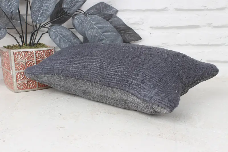 Vintage Kilim Pillow, 8x16 Gray Pillow Case, Cushion Cover, Bed Pillow Sham, Throw Kilim Pillow, Wool Kilim Pillow Pillow Cover, Boho Pillow - 6