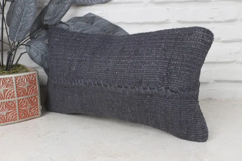 Vintage Kilim Pillow, 8x16 Gray Pillow Case, Cushion Cover, Bed Pillow Sham, Throw Kilim Pillow, Wool Kilim Pillow Pillow Cover, Boho Pillow - 3