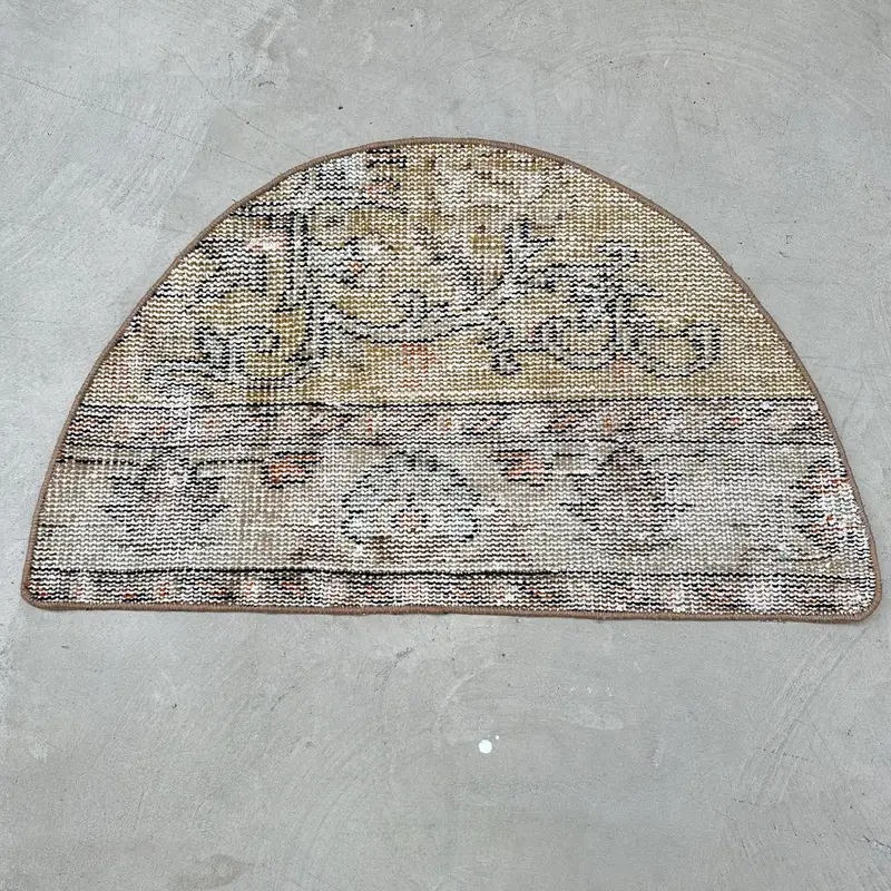 2,5x1,5 Fuß runder türkischer Vintage-Teppich, brauner orientalischer Wollteppich - 1