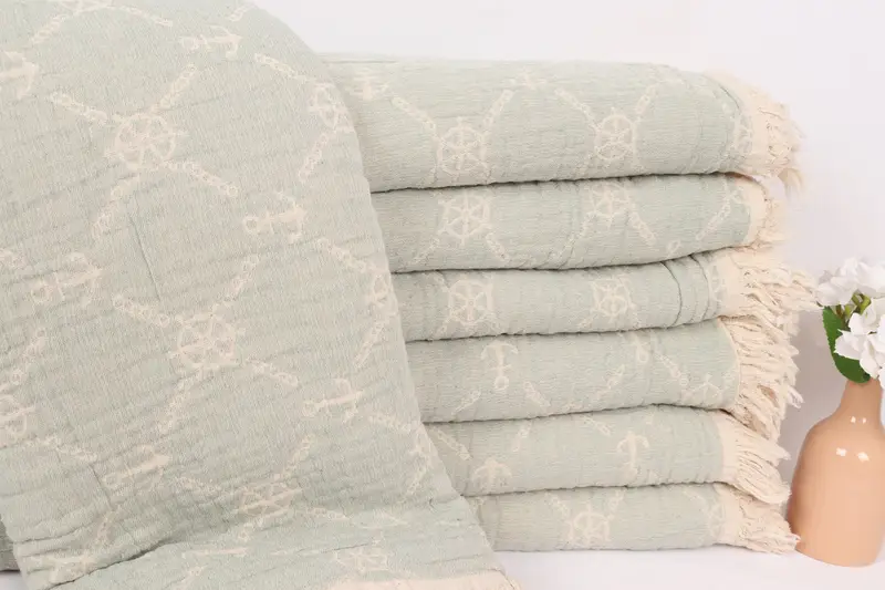 88x68 Cotton Marine Design Towel, Handmade Gift, Custom Wedding Gifts, Throw Blanket Couch, Tablecloth, Oversized Beach Towel, Turkish Throw Blanket - 1