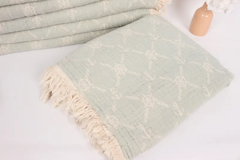 88x68 Cotton Marine Design Towel, Handmade Gift, Custom Wedding Gifts, Throw Blanket Couch, Tablecloth, Oversized Beach Towel, Turkish Throw Blanket - 5
