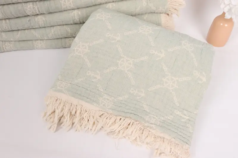 88x68 Cotton Marine Design Towel, Handmade Gift, Custom Wedding Gifts, Throw Blanket Couch, Tablecloth, Oversized Beach Towel, Turkish Throw Blanket - 4