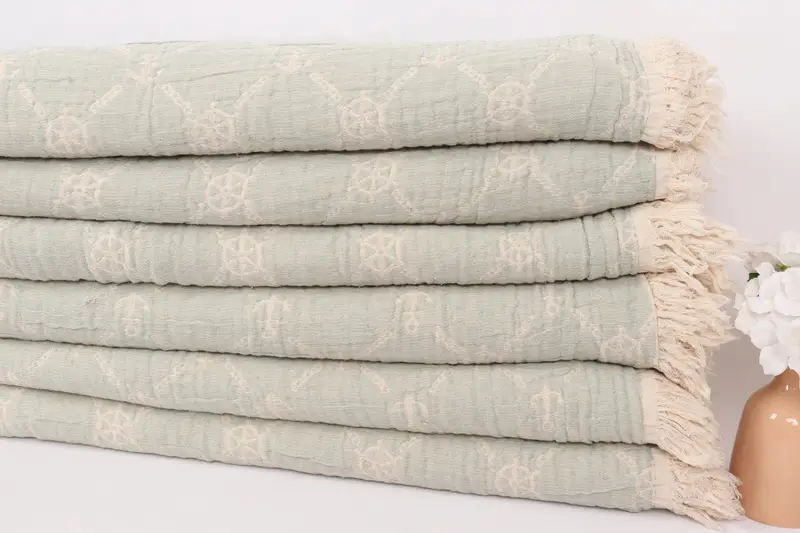 88x68 Cotton Marine Design Towel, Handmade Gift, Custom Wedding Gifts, Throw Blanket Couch, Tablecloth, Oversized Beach Towel, Turkish Throw Blanket - 3