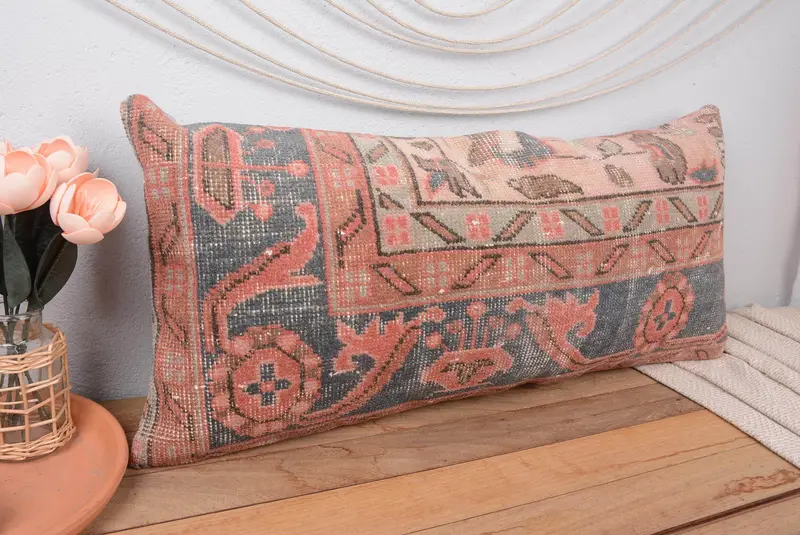 Blaues und orangefarbenes Southwestern-Wurfkissen, Vintage-gesticktes Kissen