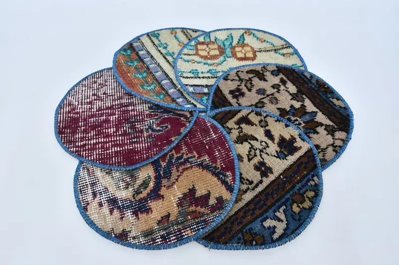 Bohemian Red & White Circle Placemats, Cotton & Wool Bohemian Placemats