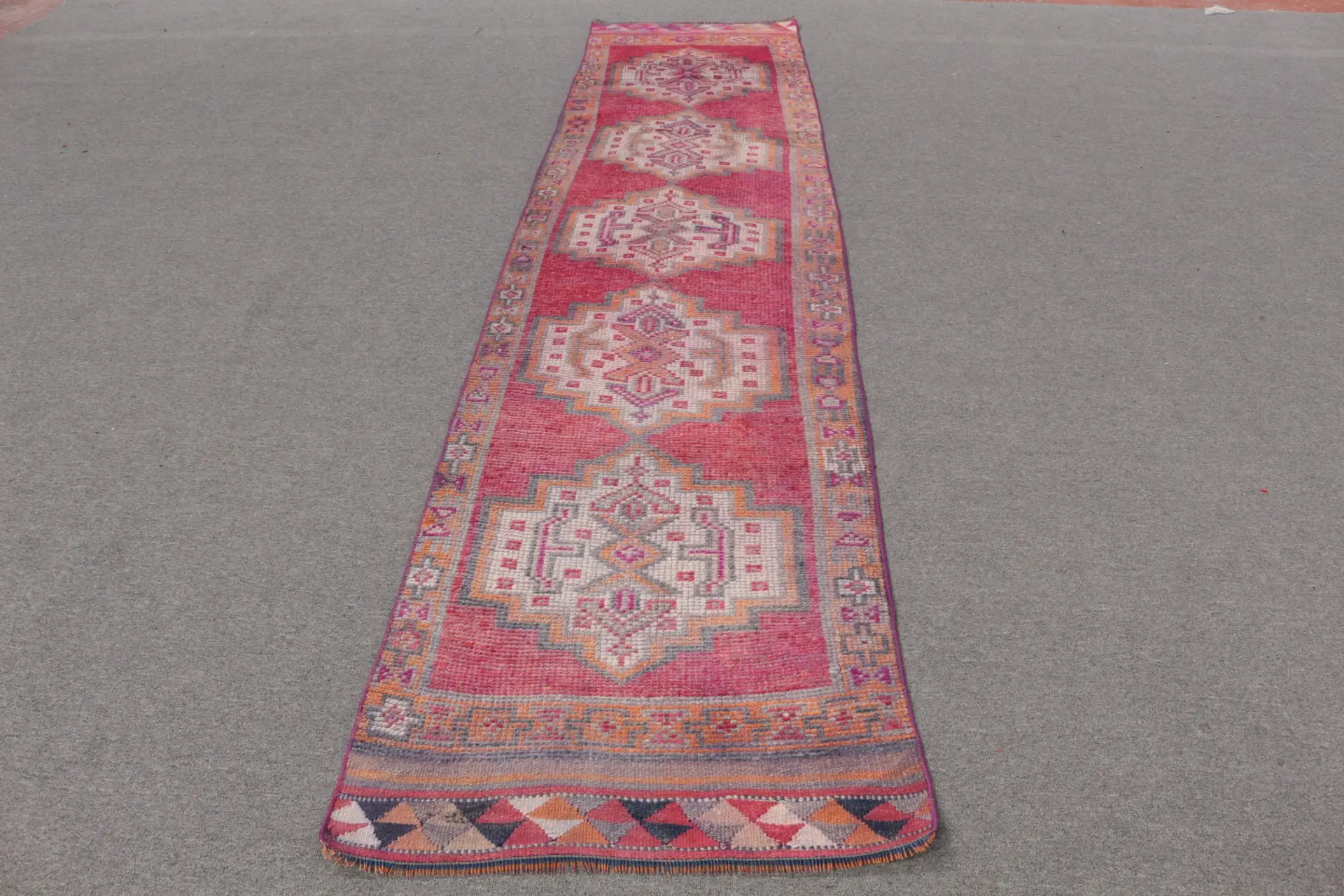 Alfombra turca, corredor 2.6x11.2 pies alfombra vintage, alfombra de lana roja - 1