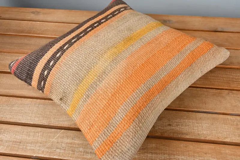 Cushion Case, Turkish Pillow, Nautical Throw Pillow Cover, 12x12 Orange Pillow Case, Kilim Pillow Cover, Handmade Kilim Cushion - 2