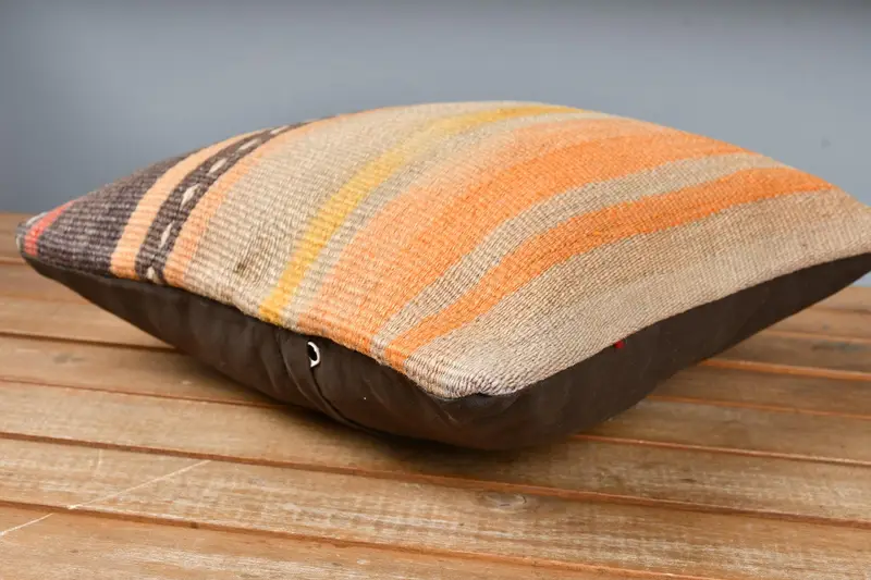 Cushion Case, Turkish Pillow, Nautical Throw Pillow Cover, 12x12 Orange Pillow Case, Kilim Pillow Cover, Handmade Kilim Cushion - 4