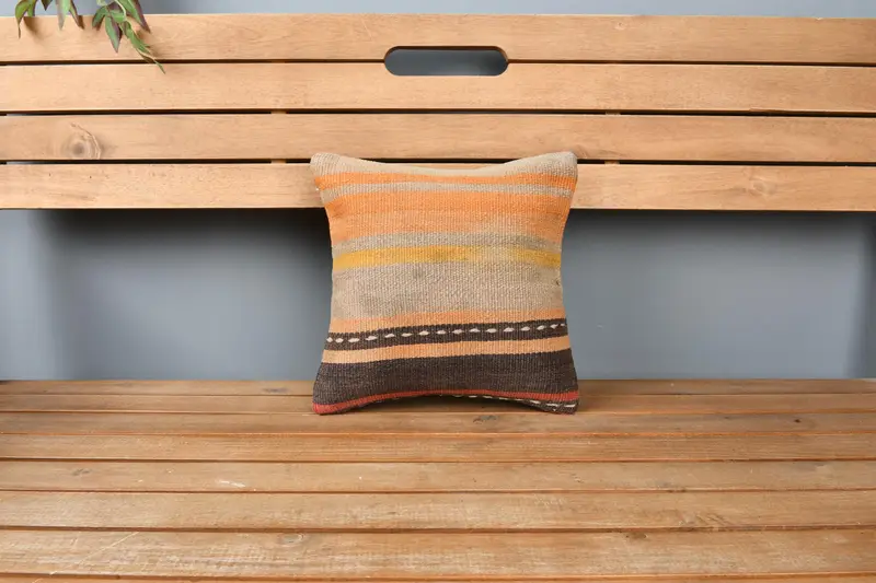 Cushion Case, Turkish Pillow, Nautical Throw Pillow Cover, 12x12 Orange Pillow Case, Kilim Pillow Cover, Handmade Kilim Cushion - 6