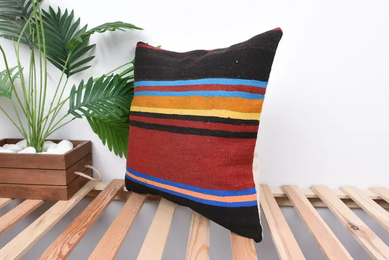 18x18 Red Pillow, Kilim Pillow, Turkish Corner Cushion, Cushion Case, Gift Pillow, Art Deco Cushion, Handmade Kilim Cushion - 5