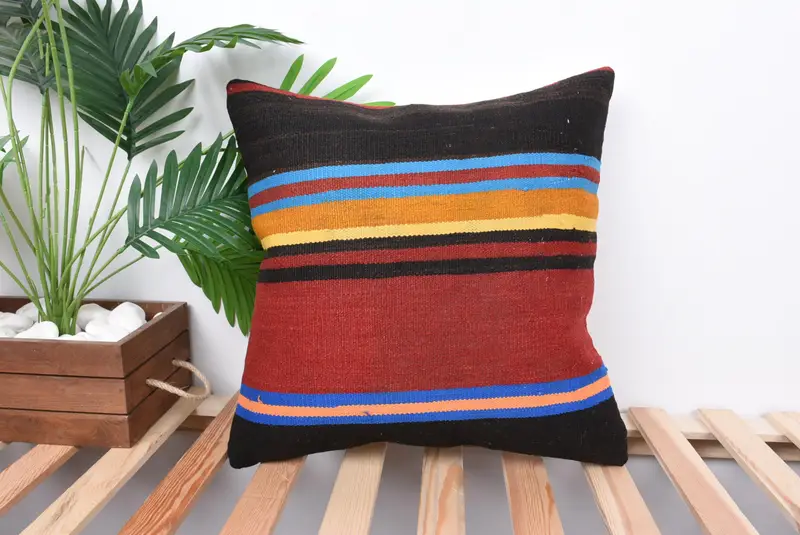 18x18 Red Pillow, Kilim Pillow, Turkish Corner Cushion, Cushion Case, Gift Pillow, Art Deco Cushion, Handmade Kilim Cushion - 1
