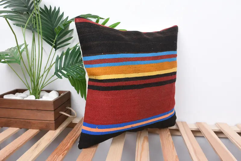 18x18 Red Pillow, Kilim Pillow, Turkish Corner Cushion, Cushion Case, Gift Pillow, Art Deco Cushion, Handmade Kilim Cushion - 4
