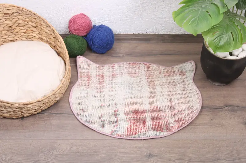 Red & Beige Kilim Pet Mat, Absorbent & Waterproof Pet Pad